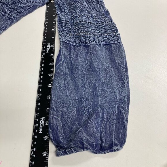 MAX EDITION,Women’s Blue/Gray Embroidered, Crinkled Top, boat neckline,Sz Medium - Picture 10 of 11